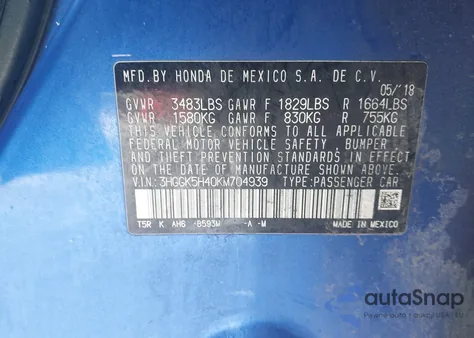 2019 Honda Fit Lx из США, поврежденный, VIN 3HGGK5H40KM704939